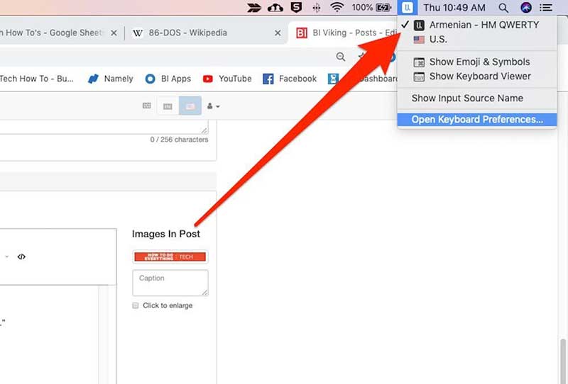 تغییر زبان کیبورد در مک بوک
